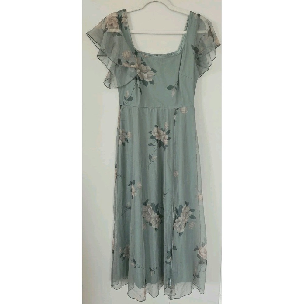 Fairy Floral Dress Green Feminine Flowy Womens Size M